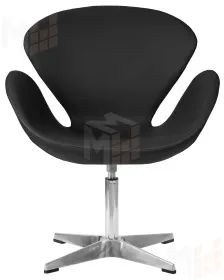 Кресло дизайнерское DOBRIN SWAN (черный кожзам P13, алюминиевое основание)