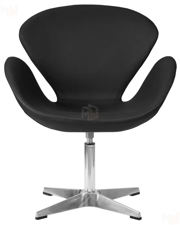 Кресло дизайнерское DOBRIN SWAN (черный кожзам P13, алюминиевое основание)