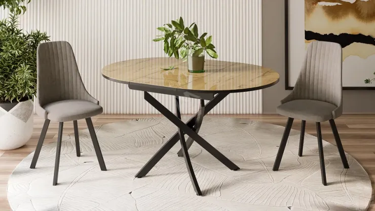 Стол обеденный Diamond Тип 3 - КМ+02.68.000.168 Черный муар, Бунратти глянец