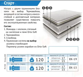 Матрас Старт 140*200 см (скрутка)