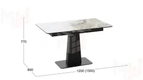 Стол обеденный Бридж Черный муар, Стекло глянцевое оникс