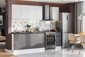 Кухонный гарнитур Вельвет (2,0м) (МДФ) (без столешниц) Бетон Снежный / Бетон графит