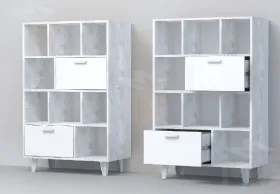 Комод К-1 Эго на ножках Бетон Светлый/Белый Глянец