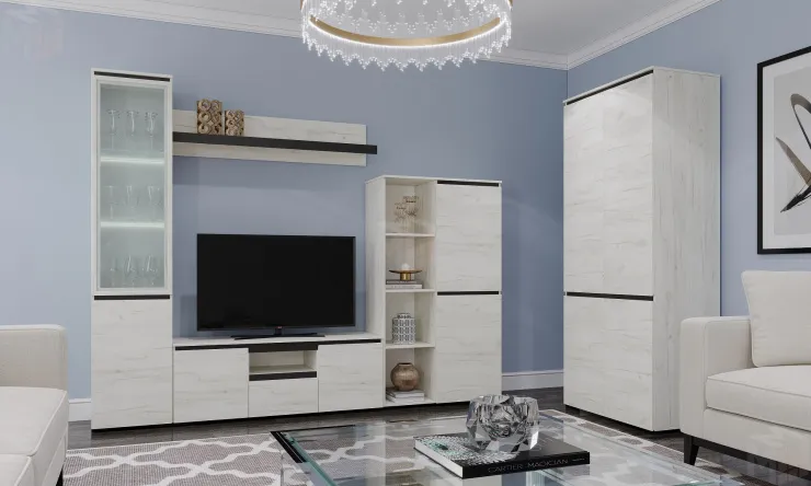 Гостиная  ГРЕТТА  Дуб Крафт белый - Антрацит №7