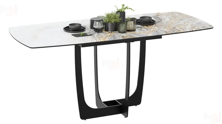 Стол обеденный Орфей Черный муар, Стекло глянцевое оникс