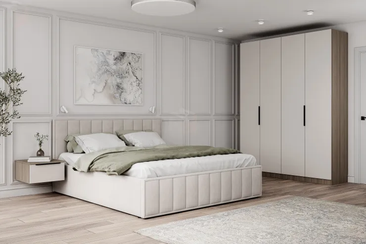 Мягкая кровать Лана 1,6 с подъемным механизмом (бежевый велюр)