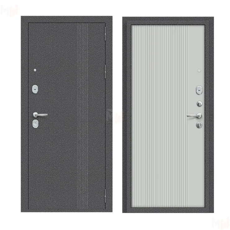 Входная металлическая дверь Тайга-9 Вертикаль Антик Серебряный/Серый