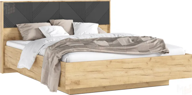 Ирис Кровать парящая 1,6м (ортопед дерево) с подсветкой (Браш Графит/Дуб Крафт, Дуб Крафт)