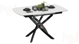 Стол обеденный раздвижной Манхеттен Т1 Черный муар, Стекло матовое белое