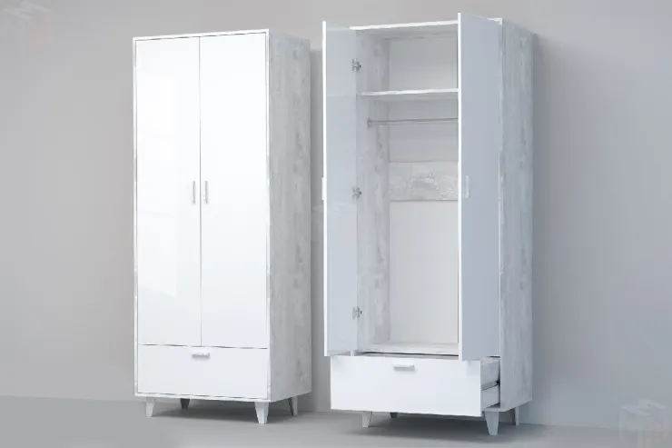 Шкаф ШК-1 НГ Эго Бетон Светлый/Белый Глянец