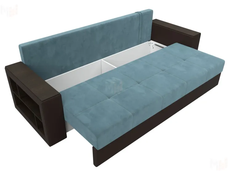 Диван прямой Дубай Лайт полки слева ( Бирюзовый\Коричневый )