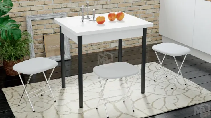 Стол  раздвижной Родос Тип 2 с опорой d40 Черный муар, Белый