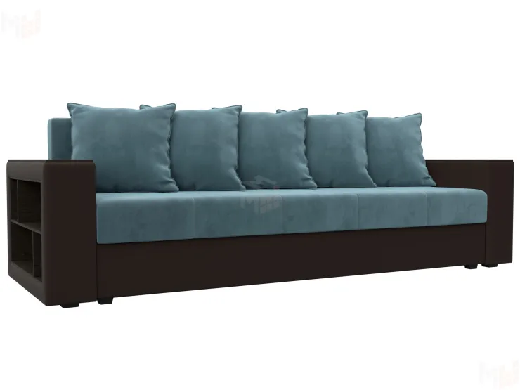 Диван прямой Дубай Лайт полки слева ( Бирюзовый\Коричневый )