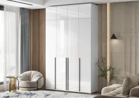 Шкаф Норд 4-х створчатый с антресолью (белый/белый глянец)