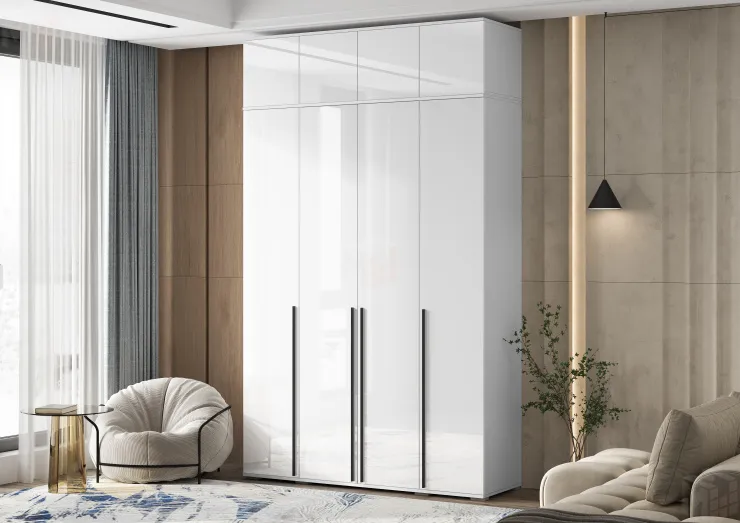 Шкаф Норд 4-х створчатый с антресолью (белый/белый глянец)