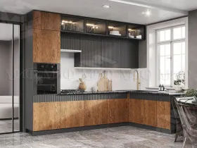 Кухонный гарнитур Оливия угловая 3,0*1,8 (Экзотическое дерево Амазония/Графит софт)