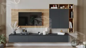 Гостиная Глосс №9 -  ГН 319.09 Яблоня Беллуно, Стекло Графит матовый