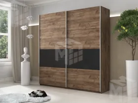 Шкаф-купе Прайм Широкий 2-х дверный 220 см, Крафт табачный/Черное стекло