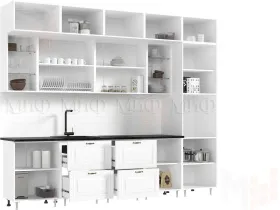 Кухня Престиж 3,0 компоновка №2 (Белый/Браш вайт/Прайм орех)