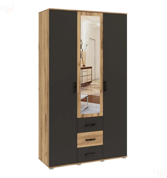 Шкаф Белла 3-х створчатый (дуб крафт/графит)