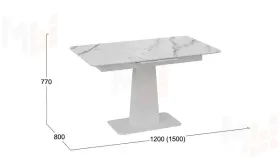 Стол обеденный Бридж Белый муар, Стекло глянцевое белый мрамор