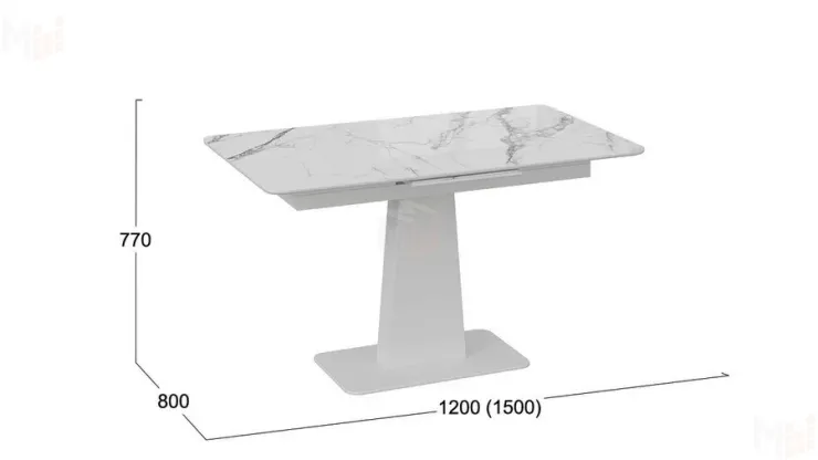 Стол обеденный Бридж Белый муар, Стекло глянцевое белый мрамор