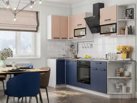 Кухня угловая Техно New 0,9*2,7 Пудра софт/Ультрамарин софт