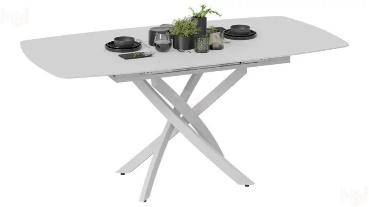 Стол обеденный раздвижной Манхеттен Т1 Белый муар, Стекло матовое белое