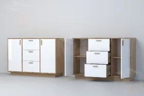 Комод К-2 ПД Эго Дуб Крафт Золотой/Белый Глянец