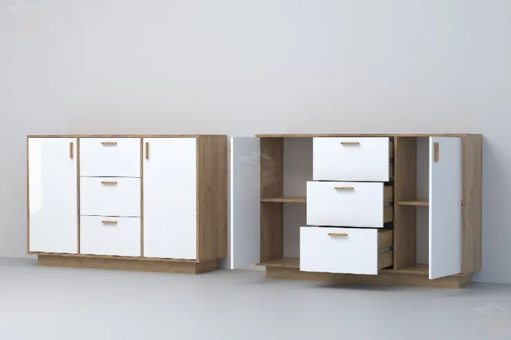 Комод К-2 ПД Эго Дуб Крафт Золотой/Белый Глянец