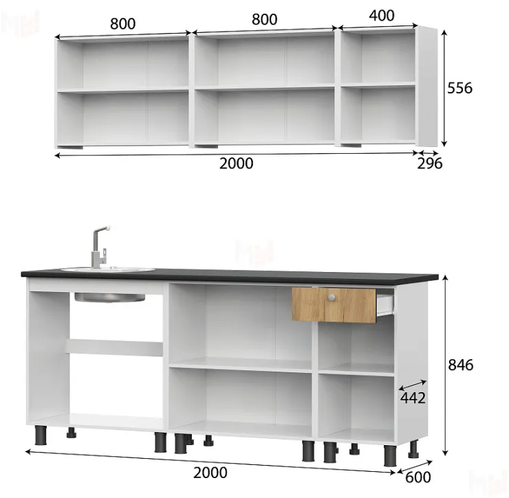 Кухонный гарнитур  КГ-1 2,0м (со столешницей)  Цемент светлый