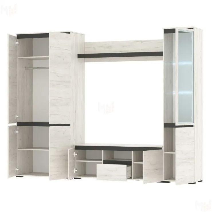 Пенал-витрина  ГРЕТТА 1В1С Дуб Крафт белый - Антрацит