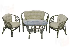 Комплект Багама с диваном с простыми  подушками и овальным столом