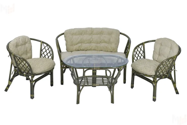 Комплект Багама с диваном с простыми  подушками и овальным столом