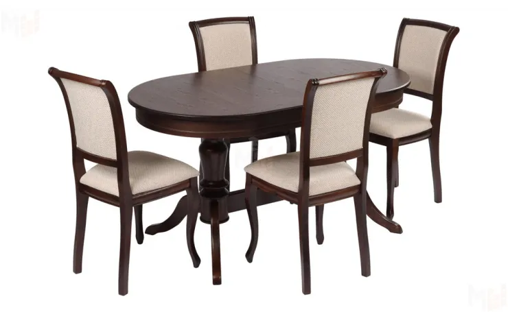 Обеденная группа стол Арей 140 Темный орех и 4 стула Арктос Темный орех/Кремовая рогожка