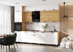 Кухня Рио NEW 3,0м (490) комп №2 (Белый глянец/Дуб крафт, дуб крафт (Дуб вотан)