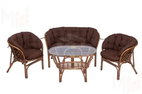 Комплект Багама с диваном и полными коричневыми подушками (стол овальный)