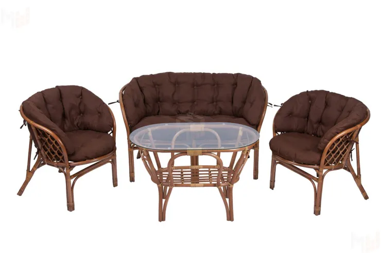 Комплект Багама с диваном и полными коричневыми подушками (стол овальный)