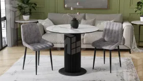 Стол обеденный Айрис Тип 1 Черный муар, Стекло глянцевое белый мрамор