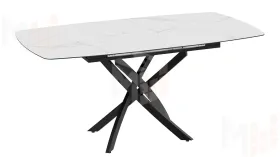 Стол обеденный раздвижной Манхеттен Т1 Черный муар, Стекло матовое белый мрамор