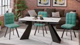 Стол обеденный Гермес Черный муар, Стекло глянцевое белый мрамор