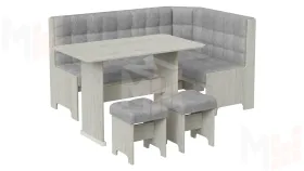 Кухонный уголок Флорида Дуб крафт белый, Микровелюр Wellmart Silver