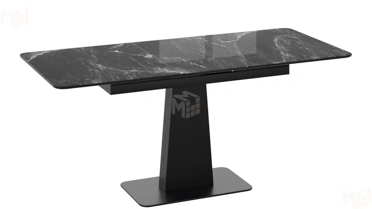 Стол обеденный Бридж Черный муар, Стекло глянцевое черный мрамор