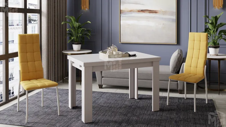 Стул Кредо Белый муар, Микровелюр Боска 09 Горчичный