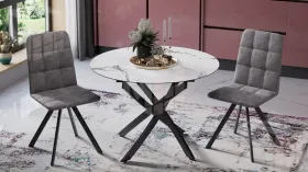 Стол обеденный раздвижной Бергамо Тип 1 Черный муар, Стекло матовое белый мрамор