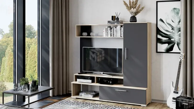 Стенка для гостиной Сиена Дуб Сонома, Графит Серый