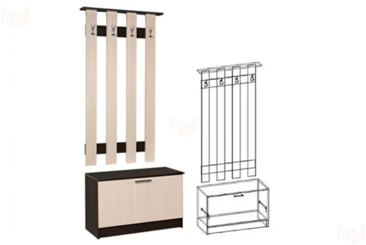 Машенька Вешалка с тумбой Венге/Дуб молочный