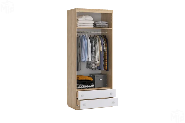 Шкаф комбинированный (с ящ. 2-створчатый) Форсаж  дуб крафт золотой/белый