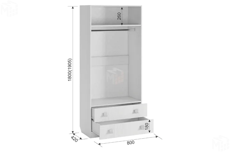 Шкаф комбинированный  Фэнтези  с ящ. 2-створчатый белый рамух