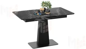 Стол обеденный Бридж Черный муар, Стекло глянцевое черный мрамор